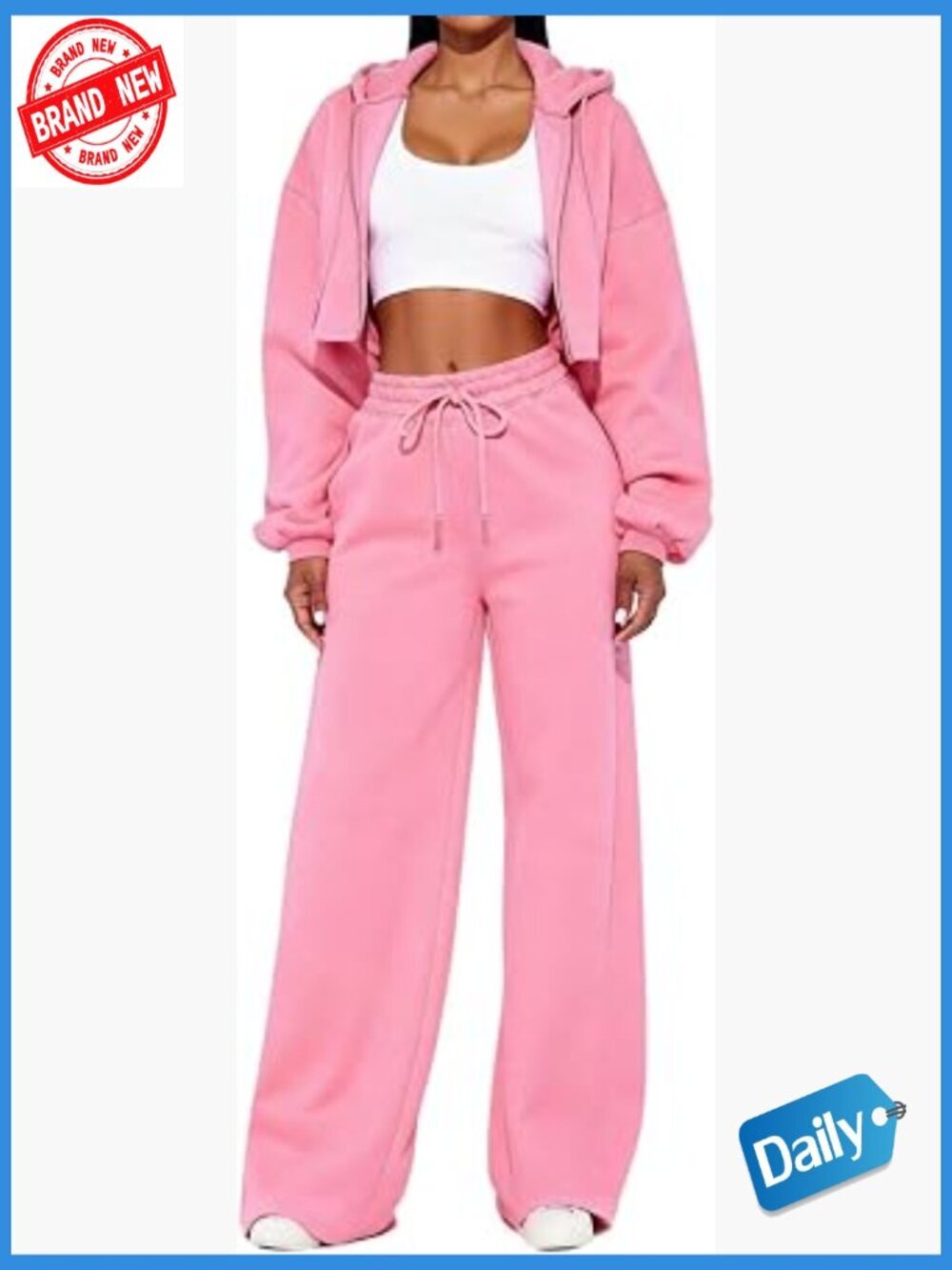 2 Piece Zip Up Crop Hoodie and Sweatpants Set Streetwear